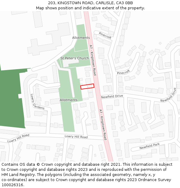 203, KINGSTOWN ROAD, CARLISLE, CA3 0BB: Location map and indicative extent of plot