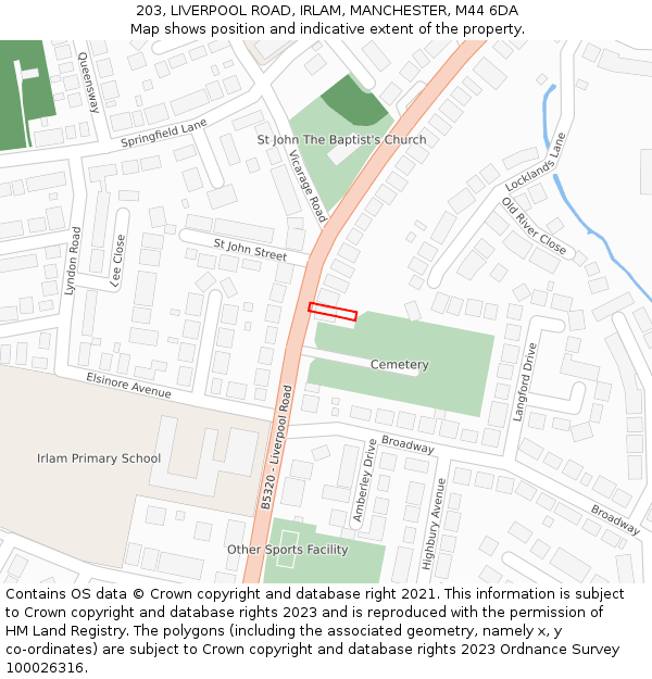 203, LIVERPOOL ROAD, IRLAM, MANCHESTER, M44 6DA: Location map and indicative extent of plot
