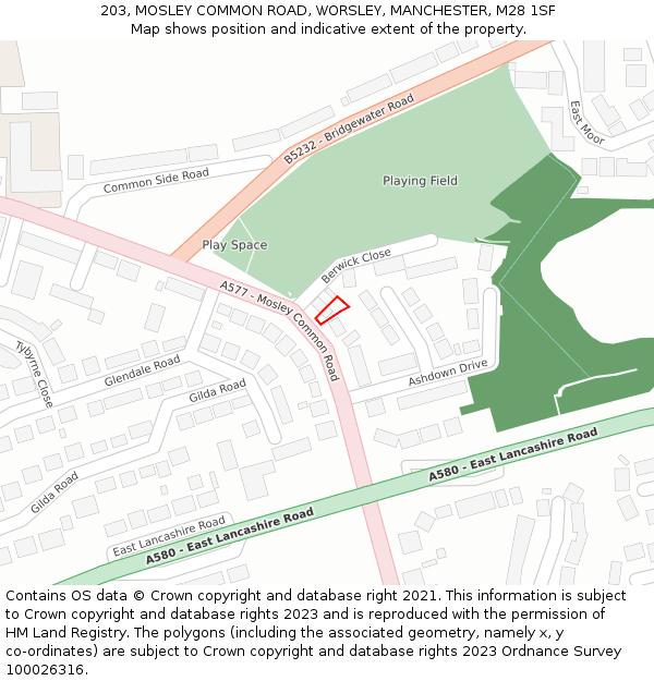 203, MOSLEY COMMON ROAD, WORSLEY, MANCHESTER, M28 1SF: Location map and indicative extent of plot