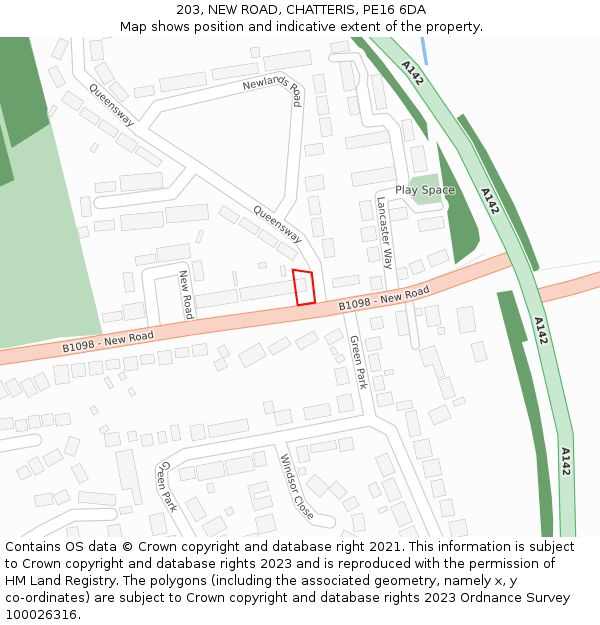 203, NEW ROAD, CHATTERIS, PE16 6DA: Location map and indicative extent of plot