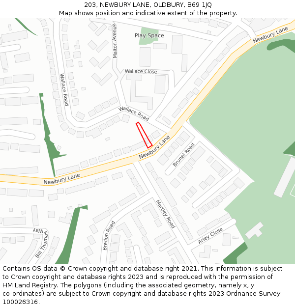 203, NEWBURY LANE, OLDBURY, B69 1JQ: Location map and indicative extent of plot