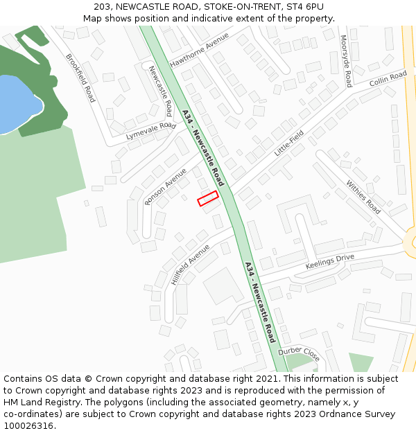 203, NEWCASTLE ROAD, STOKE-ON-TRENT, ST4 6PU: Location map and indicative extent of plot