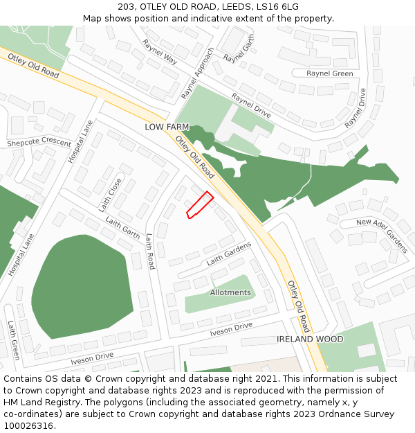 203, OTLEY OLD ROAD, LEEDS, LS16 6LG: Location map and indicative extent of plot