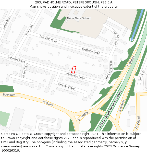 203, PADHOLME ROAD, PETERBOROUGH, PE1 5JA: Location map and indicative extent of plot