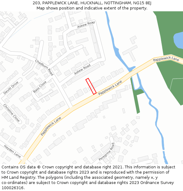 203, PAPPLEWICK LANE, HUCKNALL, NOTTINGHAM, NG15 8EJ: Location map and indicative extent of plot