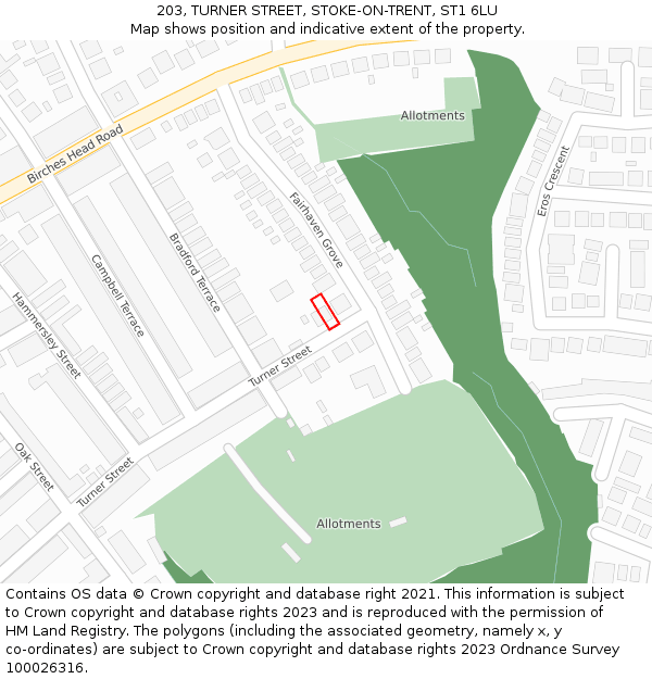 203, TURNER STREET, STOKE-ON-TRENT, ST1 6LU: Location map and indicative extent of plot