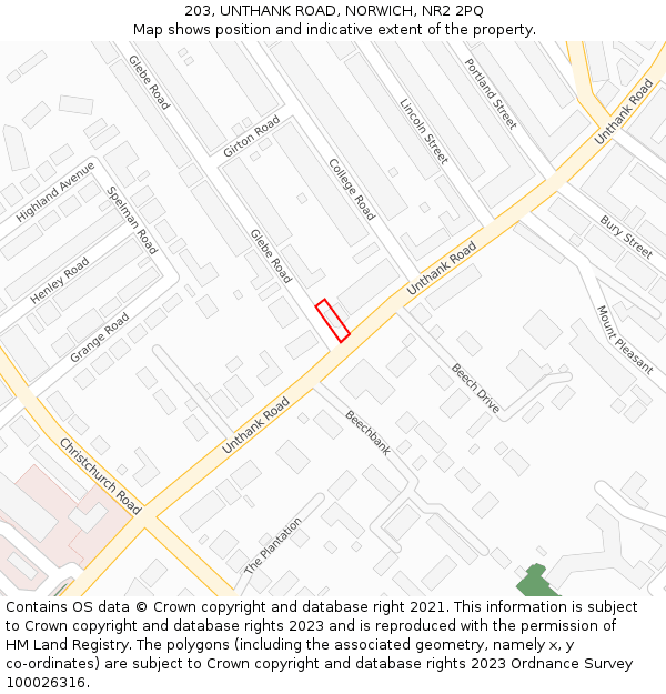 203, UNTHANK ROAD, NORWICH, NR2 2PQ: Location map and indicative extent of plot
