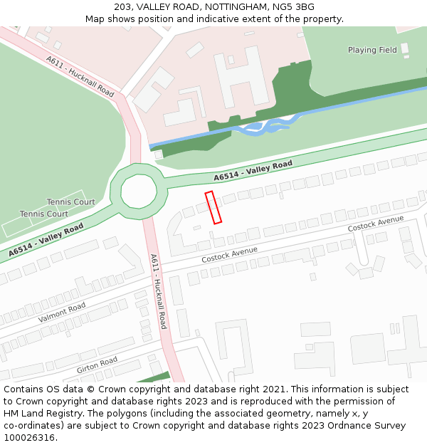 203, VALLEY ROAD, NOTTINGHAM, NG5 3BG: Location map and indicative extent of plot