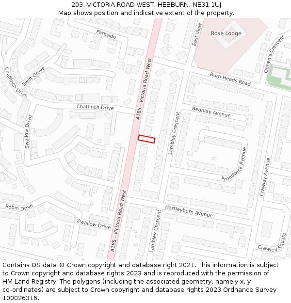 203, VICTORIA ROAD WEST, HEBBURN, NE31 1UJ: Location map and indicative extent of plot