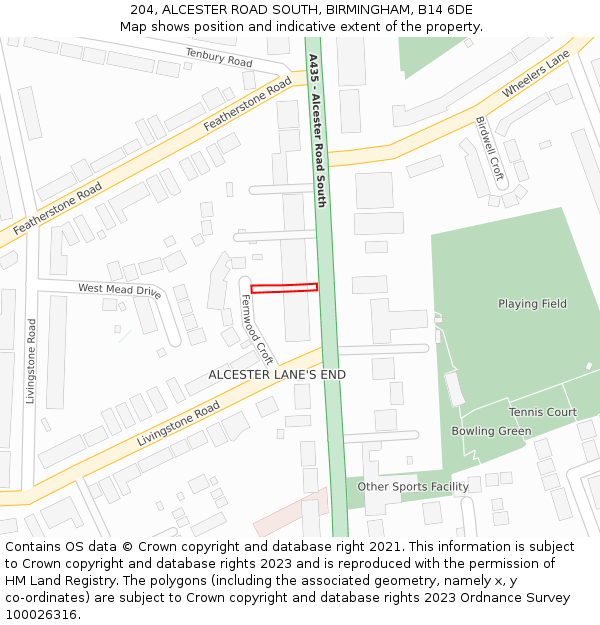 204, ALCESTER ROAD SOUTH, BIRMINGHAM, B14 6DE: Location map and indicative extent of plot