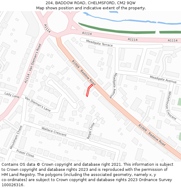 204, BADDOW ROAD, CHELMSFORD, CM2 9QW: Location map and indicative extent of plot