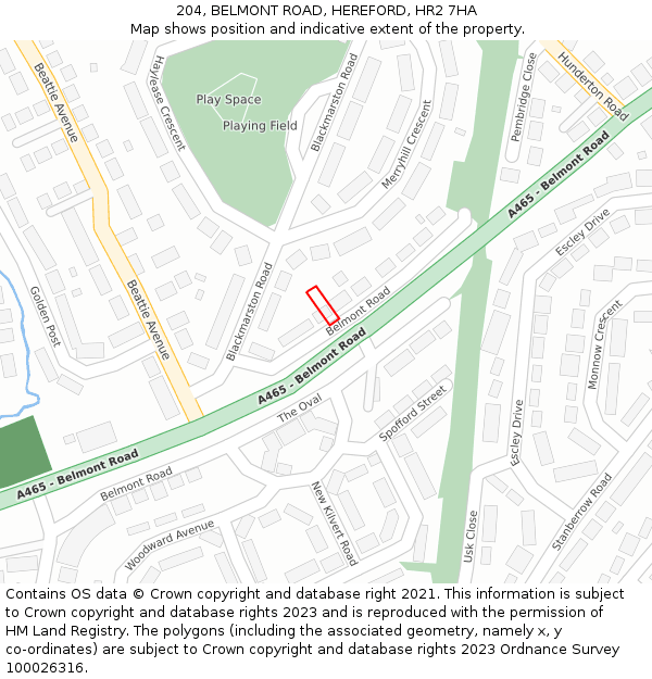 204, BELMONT ROAD, HEREFORD, HR2 7HA: Location map and indicative extent of plot
