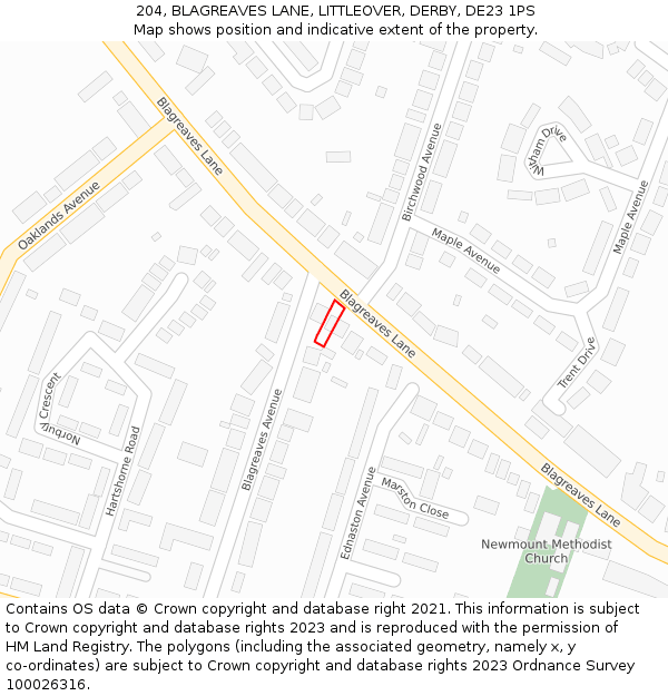 204, BLAGREAVES LANE, LITTLEOVER, DERBY, DE23 1PS: Location map and indicative extent of plot