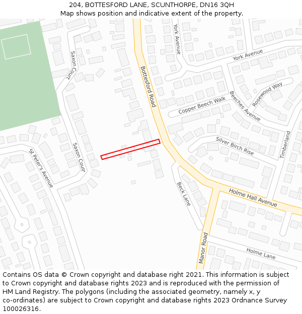 204, BOTTESFORD LANE, SCUNTHORPE, DN16 3QH: Location map and indicative extent of plot