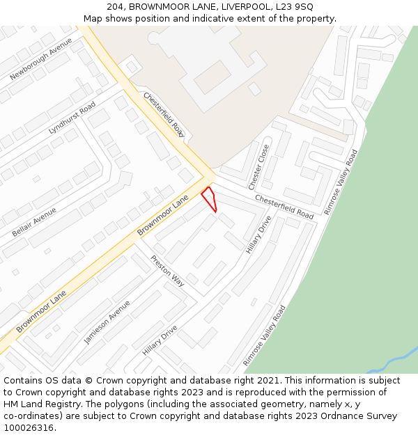 204, BROWNMOOR LANE, LIVERPOOL, L23 9SQ: Location map and indicative extent of plot