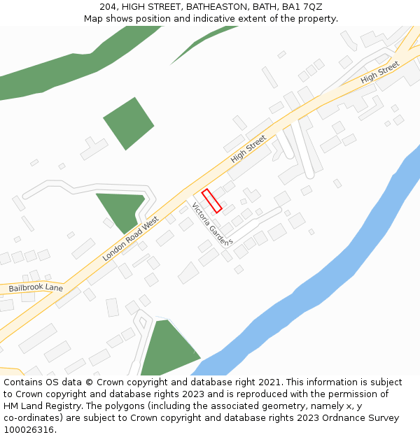 204, HIGH STREET, BATHEASTON, BATH, BA1 7QZ: Location map and indicative extent of plot