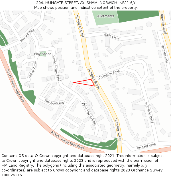 204, HUNGATE STREET, AYLSHAM, NORWICH, NR11 6JY: Location map and indicative extent of plot