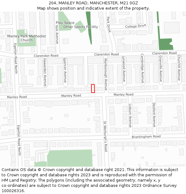 204, MANLEY ROAD, MANCHESTER, M21 0GZ: Location map and indicative extent of plot