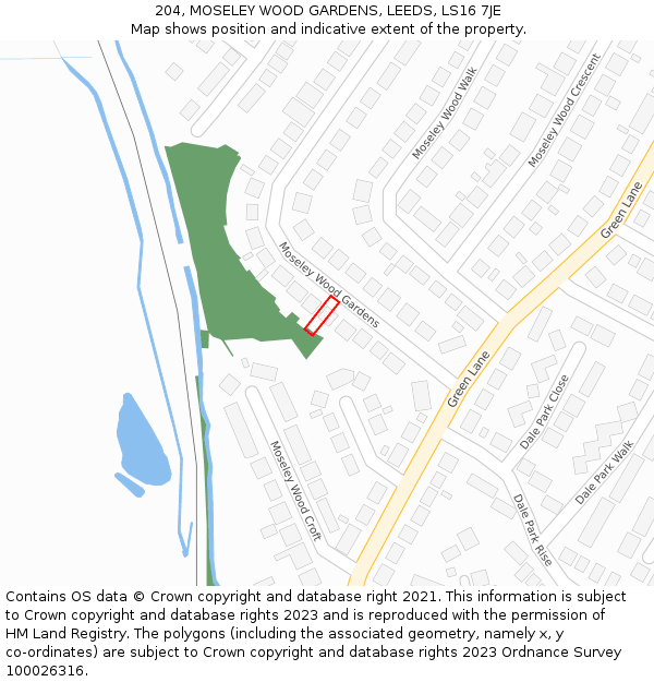 204, MOSELEY WOOD GARDENS, LEEDS, LS16 7JE: Location map and indicative extent of plot