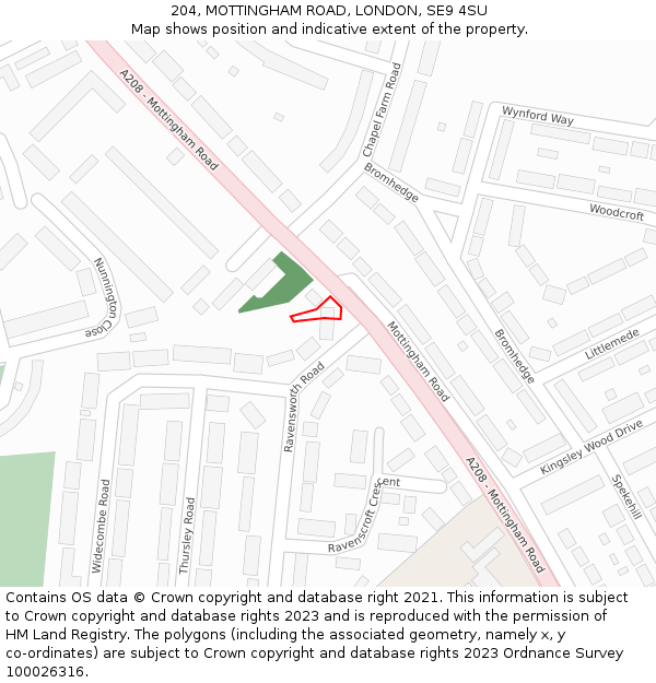 204, MOTTINGHAM ROAD, LONDON, SE9 4SU: Location map and indicative extent of plot