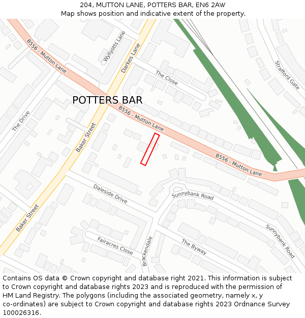 204, MUTTON LANE, POTTERS BAR, EN6 2AW: Location map and indicative extent of plot