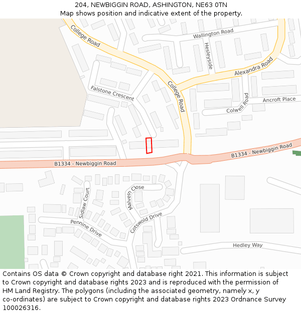 204, NEWBIGGIN ROAD, ASHINGTON, NE63 0TN: Location map and indicative extent of plot