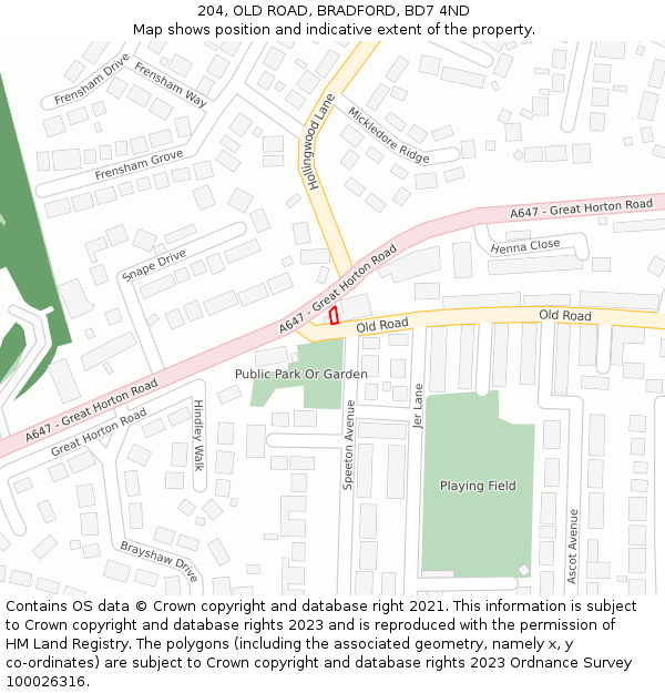 204, OLD ROAD, BRADFORD, BD7 4ND: Location map and indicative extent of plot