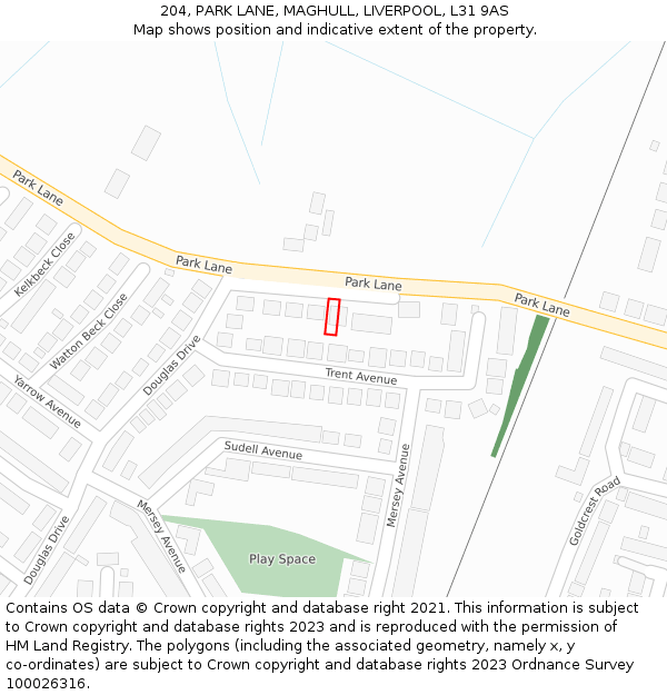 204, PARK LANE, MAGHULL, LIVERPOOL, L31 9AS: Location map and indicative extent of plot