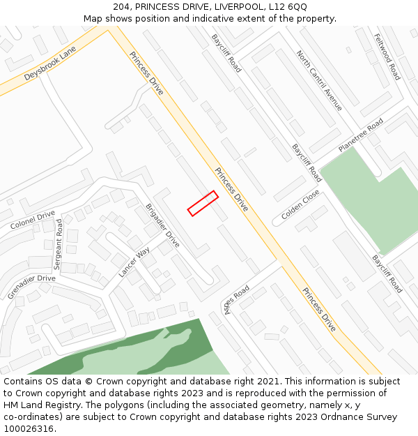 204, PRINCESS DRIVE, LIVERPOOL, L12 6QQ: Location map and indicative extent of plot