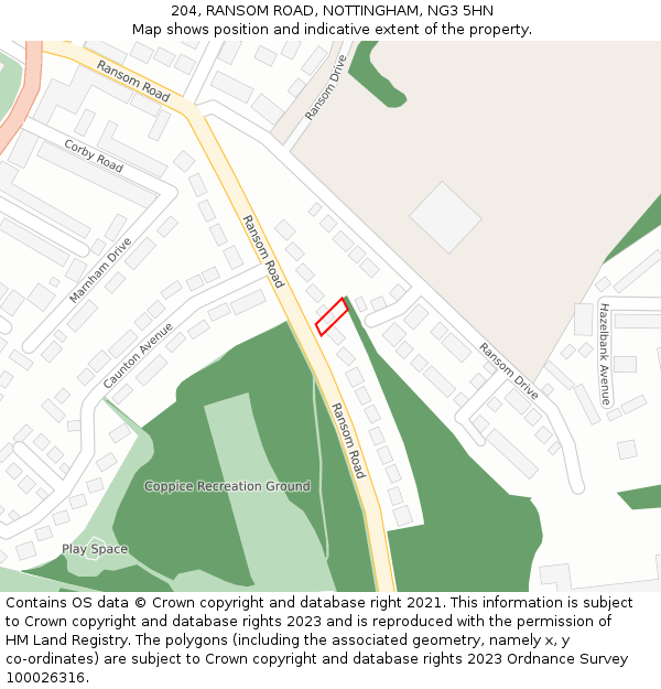 204, RANSOM ROAD, NOTTINGHAM, NG3 5HN: Location map and indicative extent of plot