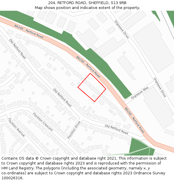 204, RETFORD ROAD, SHEFFIELD, S13 9RB: Location map and indicative extent of plot