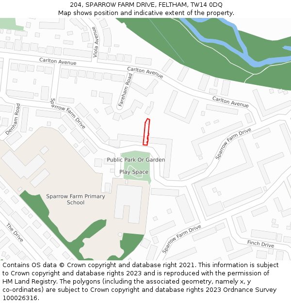 204, SPARROW FARM DRIVE, FELTHAM, TW14 0DQ: Location map and indicative extent of plot