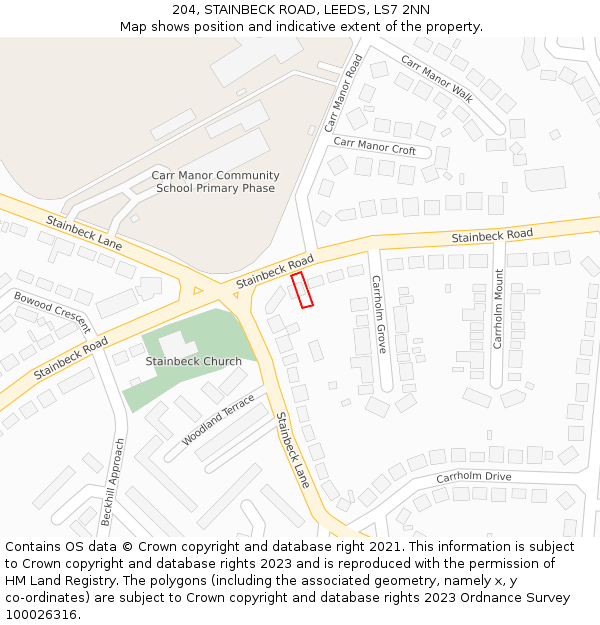 204, STAINBECK ROAD, LEEDS, LS7 2NN: Location map and indicative extent of plot