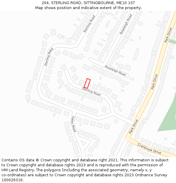 204, STERLING ROAD, SITTINGBOURNE, ME10 1ST: Location map and indicative extent of plot