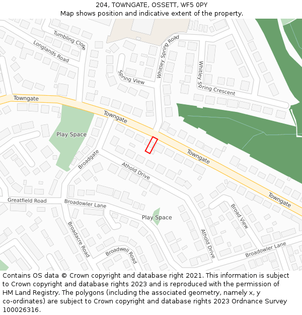204, TOWNGATE, OSSETT, WF5 0PY: Location map and indicative extent of plot