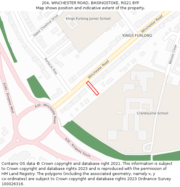 204, WINCHESTER ROAD, BASINGSTOKE, RG21 8YP: Location map and indicative extent of plot