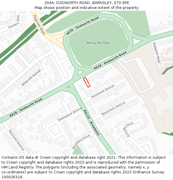204A, DODWORTH ROAD, BARNSLEY, S70 6PE: Location map and indicative extent of plot