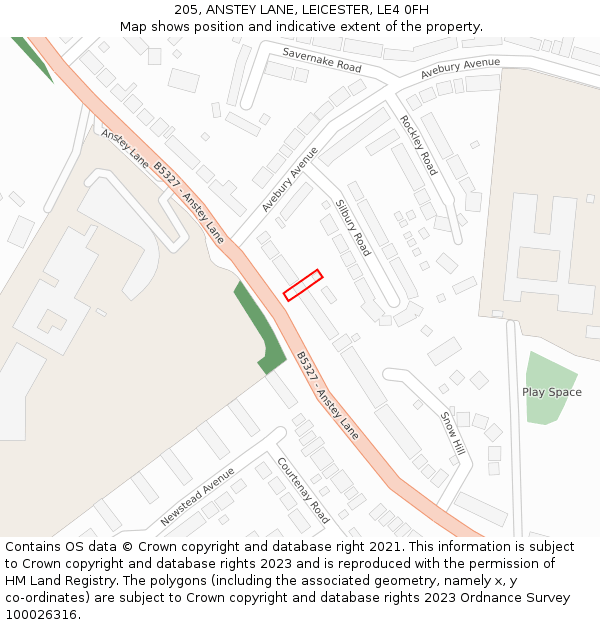 205, ANSTEY LANE, LEICESTER, LE4 0FH: Location map and indicative extent of plot