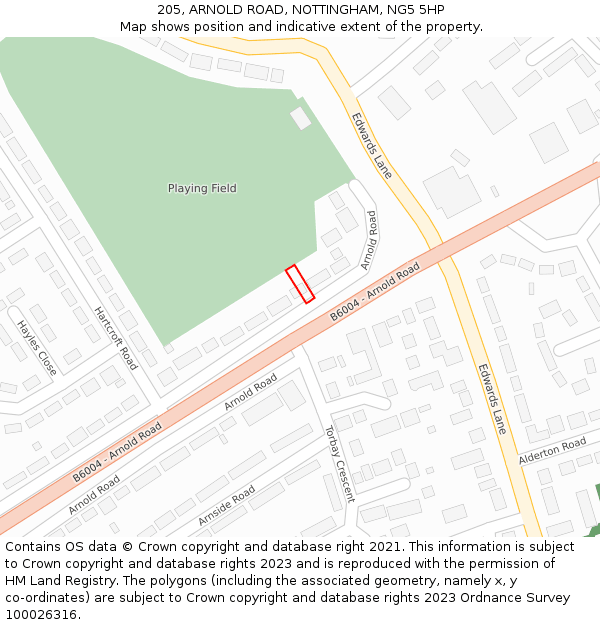 205, ARNOLD ROAD, NOTTINGHAM, NG5 5HP: Location map and indicative extent of plot