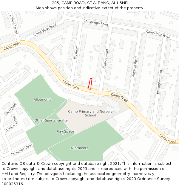 205, CAMP ROAD, ST ALBANS, AL1 5NB: Location map and indicative extent of plot