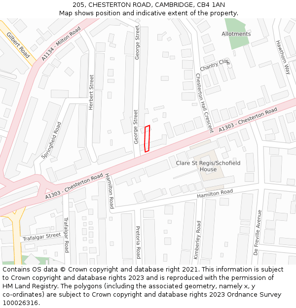 205, CHESTERTON ROAD, CAMBRIDGE, CB4 1AN: Location map and indicative extent of plot