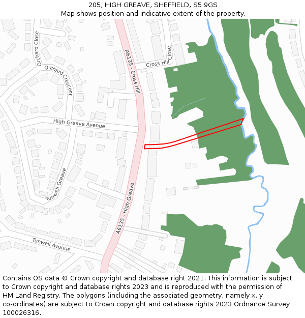 205, HIGH GREAVE, SHEFFIELD, S5 9GS: Location map and indicative extent of plot