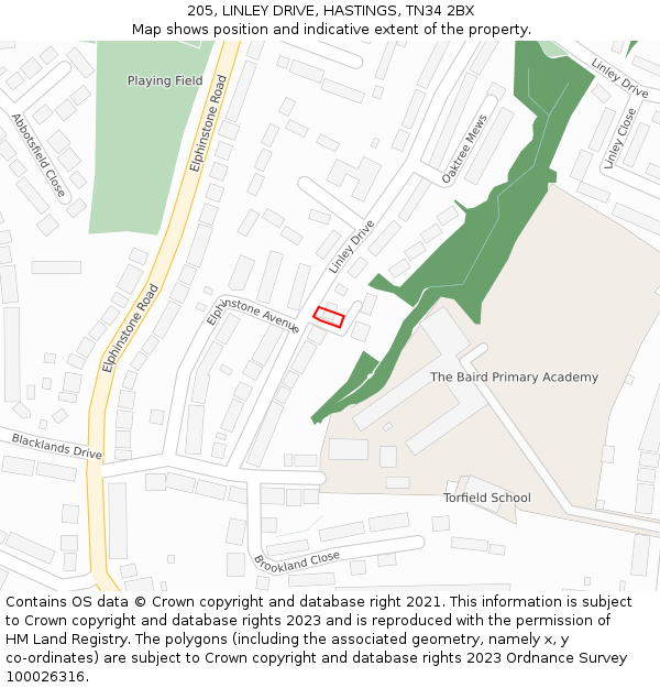 205, LINLEY DRIVE, HASTINGS, TN34 2BX: Location map and indicative extent of plot