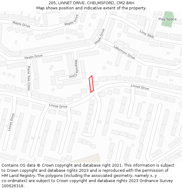 205, LINNET DRIVE, CHELMSFORD, CM2 8AH: Location map and indicative extent of plot
