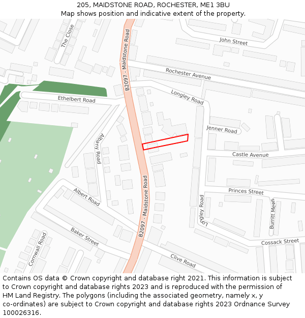 205, MAIDSTONE ROAD, ROCHESTER, ME1 3BU: Location map and indicative extent of plot