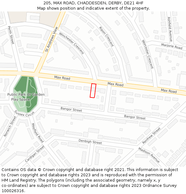 205, MAX ROAD, CHADDESDEN, DERBY, DE21 4HF: Location map and indicative extent of plot