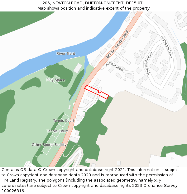 205, NEWTON ROAD, BURTON-ON-TRENT, DE15 0TU: Location map and indicative extent of plot