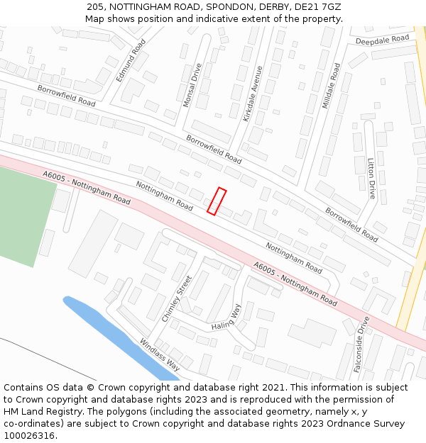 205, NOTTINGHAM ROAD, SPONDON, DERBY, DE21 7GZ: Location map and indicative extent of plot