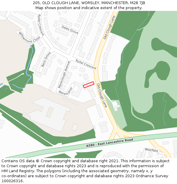 205, OLD CLOUGH LANE, WORSLEY, MANCHESTER, M28 7JB: Location map and indicative extent of plot