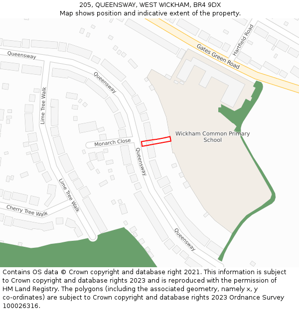 205, QUEENSWAY, WEST WICKHAM, BR4 9DX: Location map and indicative extent of plot